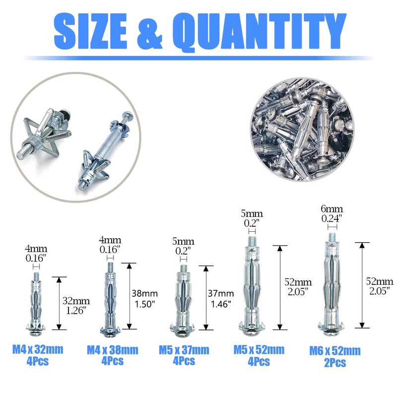 ISPINNER Wall Anchor Setting Tool with 18pcs Molly Bolt Hollow Drive Wall Anchor Screws Assortment Kit, Heavy Duty Anchor Gun for Cavity Anchor Plasterboard Fixing - Image 2